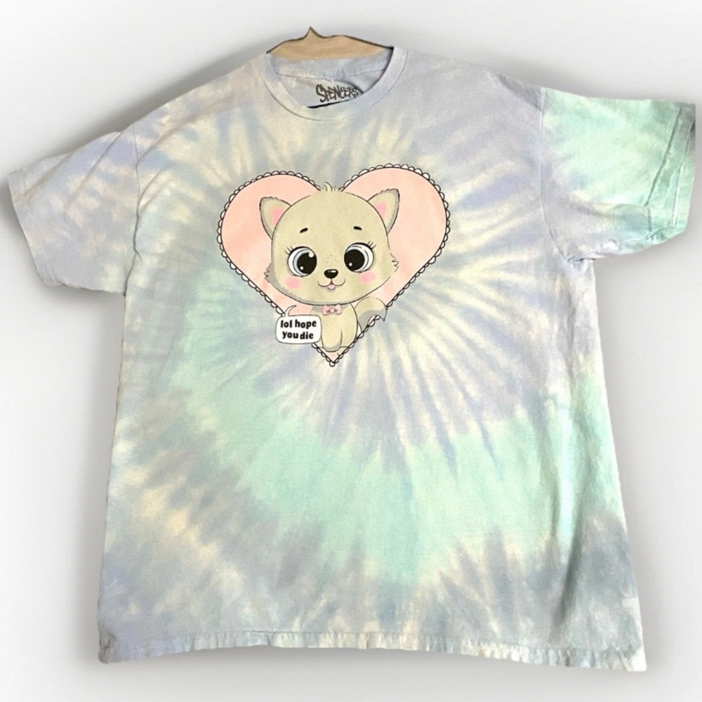 Spencers Kitty Cat Pastel Tie Dye T-Shirt‎ ‘lol Hope You D*e’ Size L